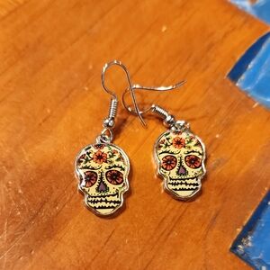 Sugar Skull Dangle Earrings - Multicolor